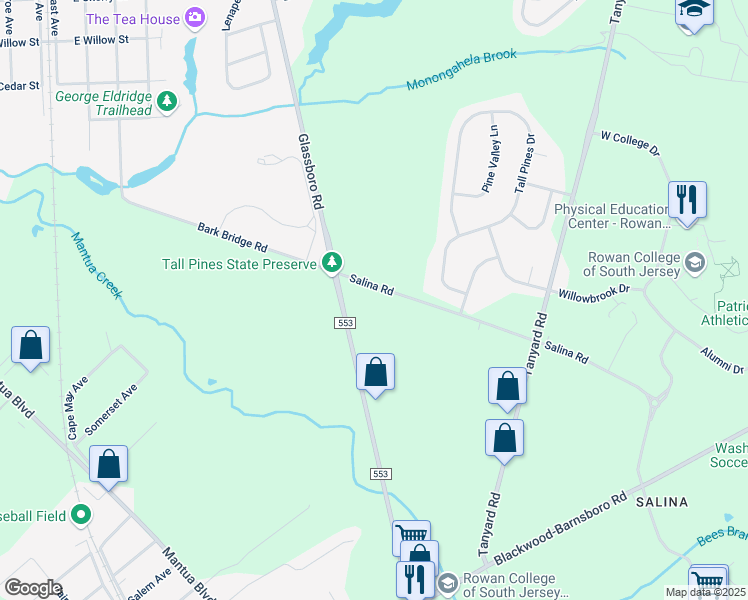 map of restaurants, bars, coffee shops, grocery stores, and more near 685 Salina Road in Deptford