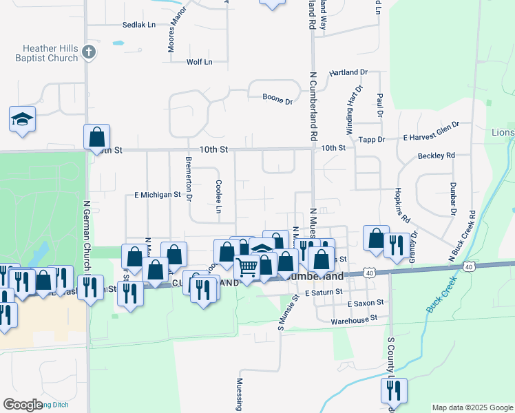 map of restaurants, bars, coffee shops, grocery stores, and more near 11514 Dunshire Drive in Indianapolis