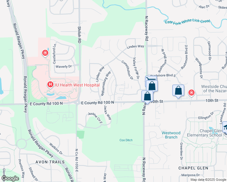 map of restaurants, bars, coffee shops, grocery stores, and more near 10820 Coppermill Circle in Indianapolis