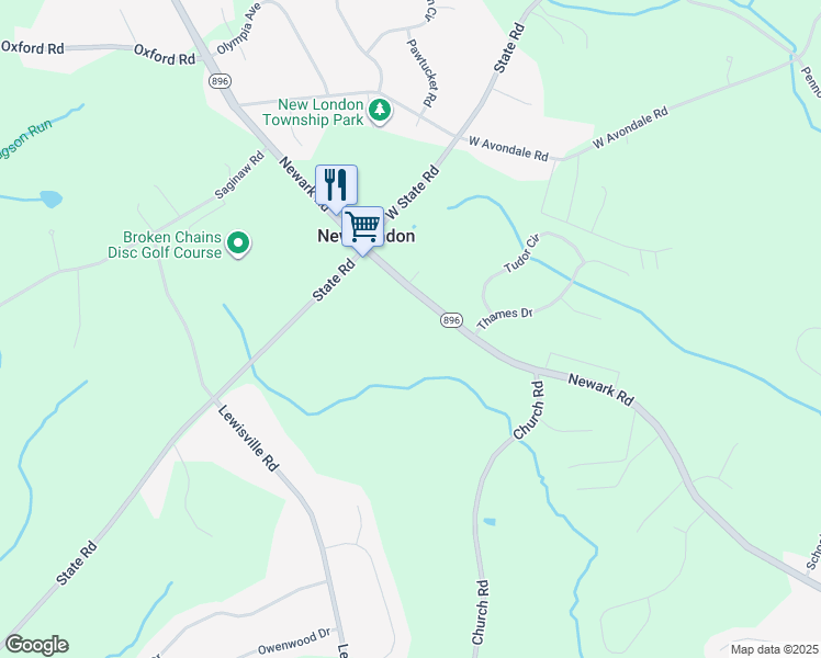 map of restaurants, bars, coffee shops, grocery stores, and more near 2031 Newark Road in Lincoln University