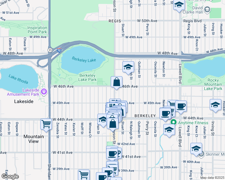 map of restaurants, bars, coffee shops, grocery stores, and more near 4575 Tennyson Street in Denver