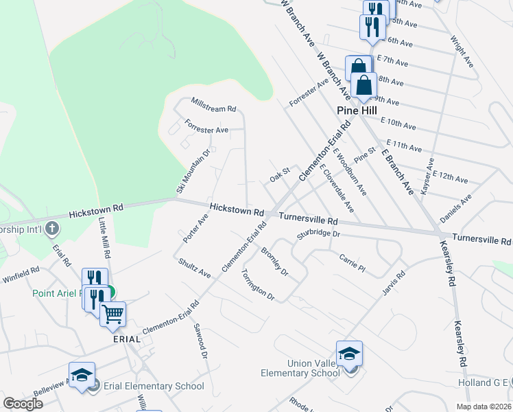 map of restaurants, bars, coffee shops, grocery stores, and more near 1609 Lake Avenue in Pine Hill
