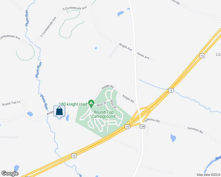 map of restaurants, bars, coffee shops, grocery stores, and more near 90 Knight Road in Gettysburg
