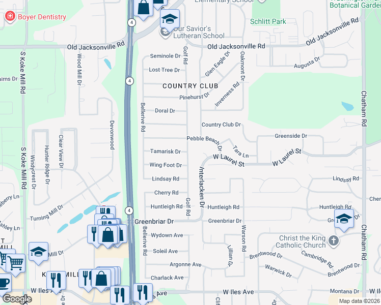 map of restaurants, bars, coffee shops, grocery stores, and more near 166 Golf Road in Springfield