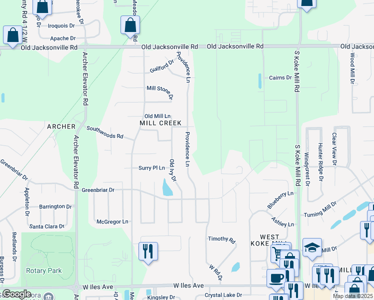 map of restaurants, bars, coffee shops, grocery stores, and more near 61 Providence Lane in Springfield