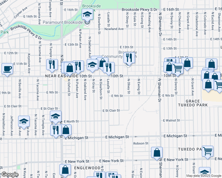 map of restaurants, bars, coffee shops, grocery stores, and more near 921 North Lasalle Street in Indianapolis