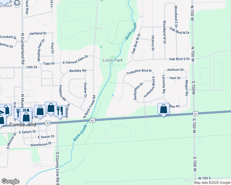 map of restaurants, bars, coffee shops, grocery stores, and more near 136 West Yorkshire Boulevard in Indianapolis