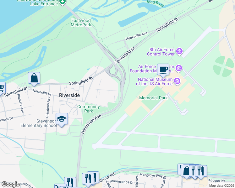 map of restaurants, bars, coffee shops, grocery stores, and more near 5174 Luther Avenue in Dayton