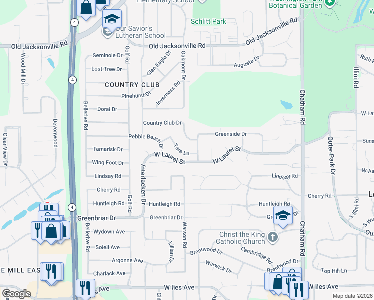 map of restaurants, bars, coffee shops, grocery stores, and more near 2309 Tara Lane in Springfield
