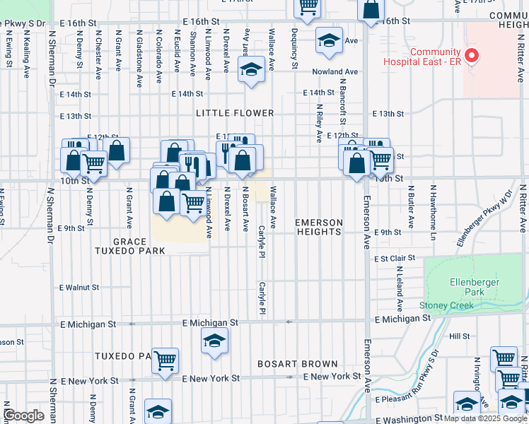 map of restaurants, bars, coffee shops, grocery stores, and more near 831 Carlyle Pl in Indianapolis
