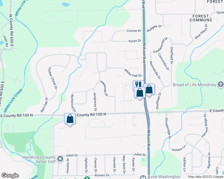 map of restaurants, bars, coffee shops, grocery stores, and more near 1184 Richfield Lane in Avon