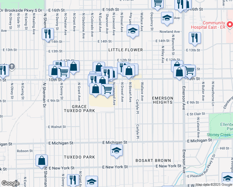 map of restaurants, bars, coffee shops, grocery stores, and more near 929 North Linwood Avenue in Indianapolis