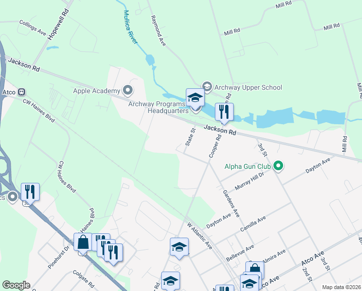 map of restaurants, bars, coffee shops, grocery stores, and more near 2305 State Street in Atco