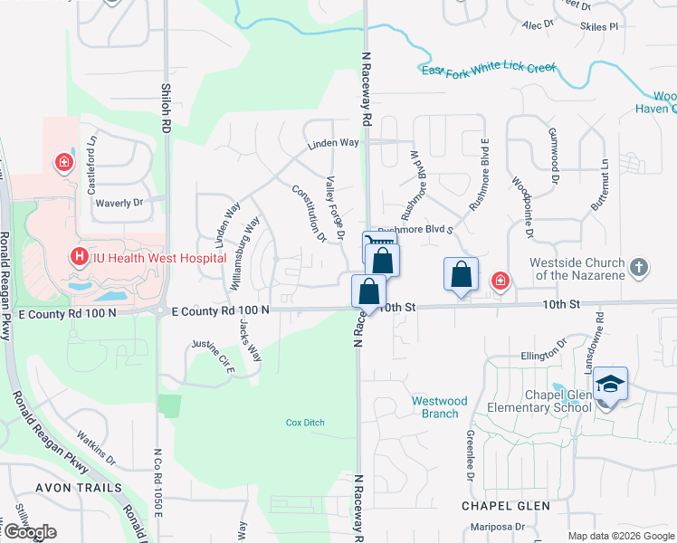 map of restaurants, bars, coffee shops, grocery stores, and more near 10934 Cobblestone Drive in Indianapolis