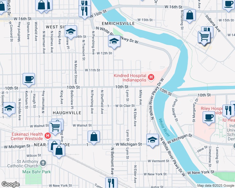 map of restaurants, bars, coffee shops, grocery stores, and more near 942 North Traub Avenue in Indianapolis