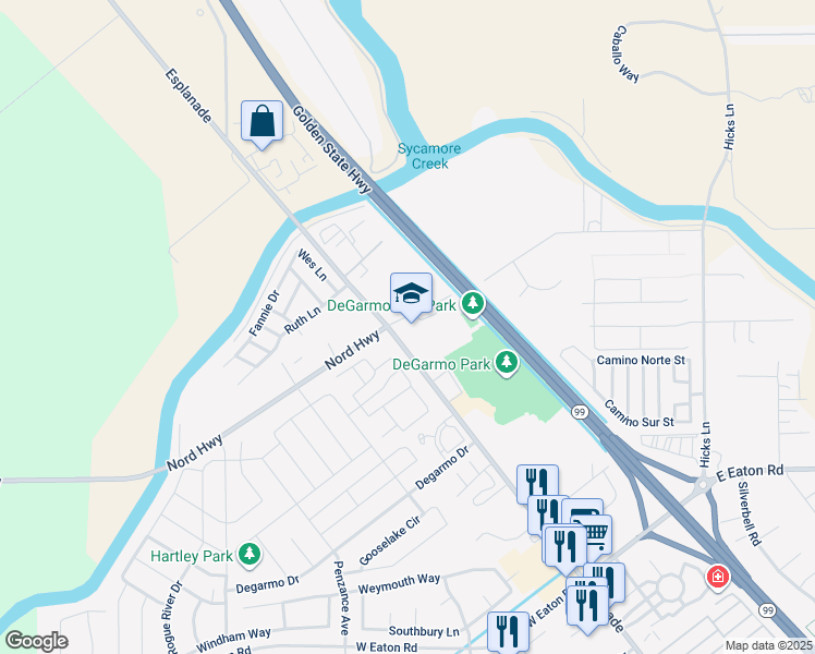 map of restaurants, bars, coffee shops, grocery stores, and more near 169 Leora Court in Chico