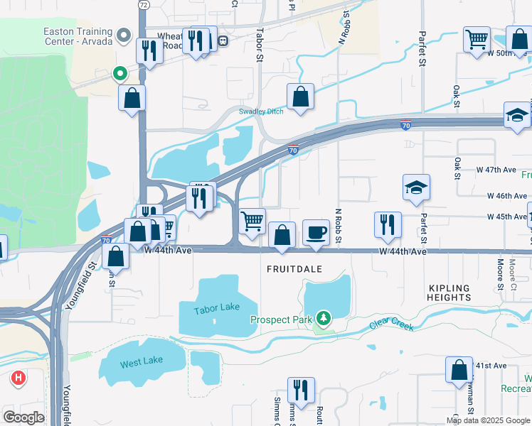 map of restaurants, bars, coffee shops, grocery stores, and more near 11780 West 46th Avenue in Wheat Ridge