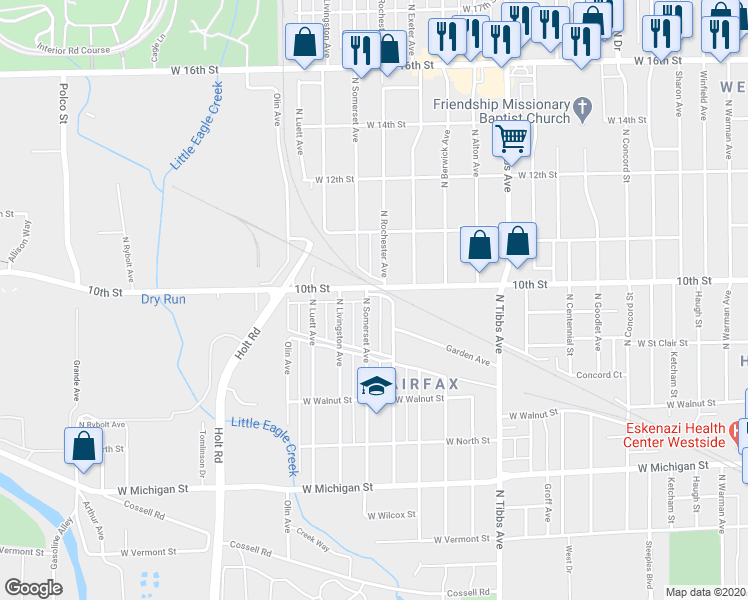 map of restaurants, bars, coffee shops, grocery stores, and more near 967 North Somerset Avenue in Indianapolis