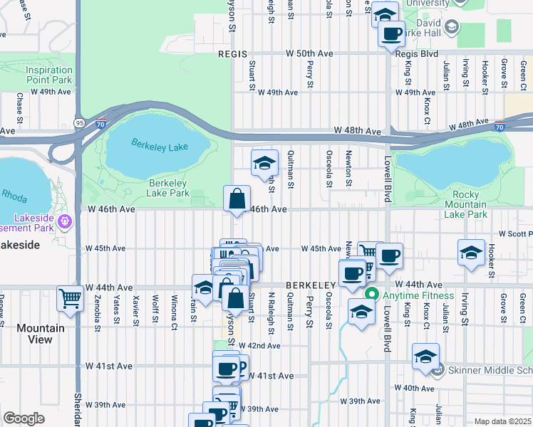 map of restaurants, bars, coffee shops, grocery stores, and more near 4220 West 46th Avenue in Denver