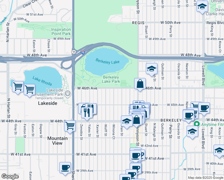 map of restaurants, bars, coffee shops, grocery stores, and more near 4730 West 46th Avenue in Denver