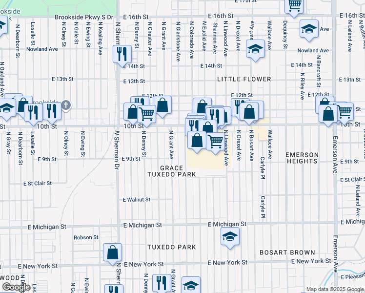 map of restaurants, bars, coffee shops, grocery stores, and more near 901 North Grant Avenue in Indianapolis
