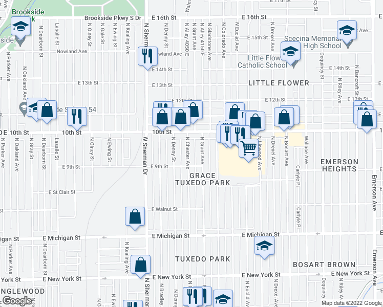 map of restaurants, bars, coffee shops, grocery stores, and more near 929 North Chester Avenue in Indianapolis