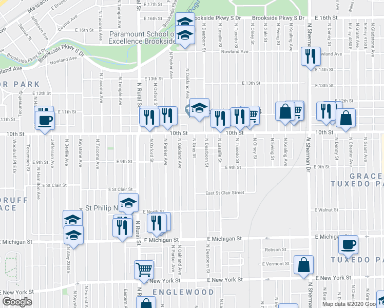 map of restaurants, bars, coffee shops, grocery stores, and more near 938 North Gray Street in Indianapolis