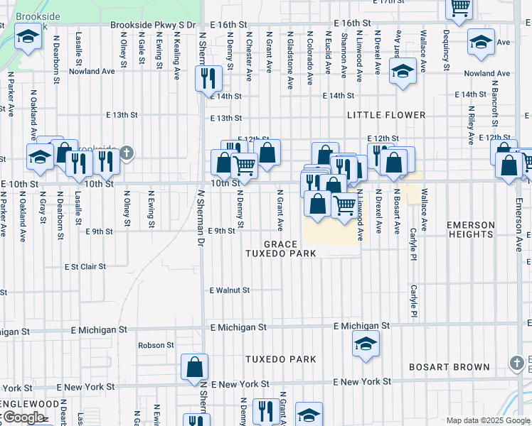 map of restaurants, bars, coffee shops, grocery stores, and more near 929 North Chester Avenue in Indianapolis