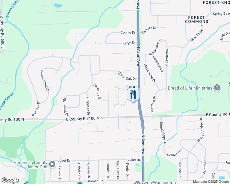 map of restaurants, bars, coffee shops, grocery stores, and more near 6900 Park Square Drive in Avon