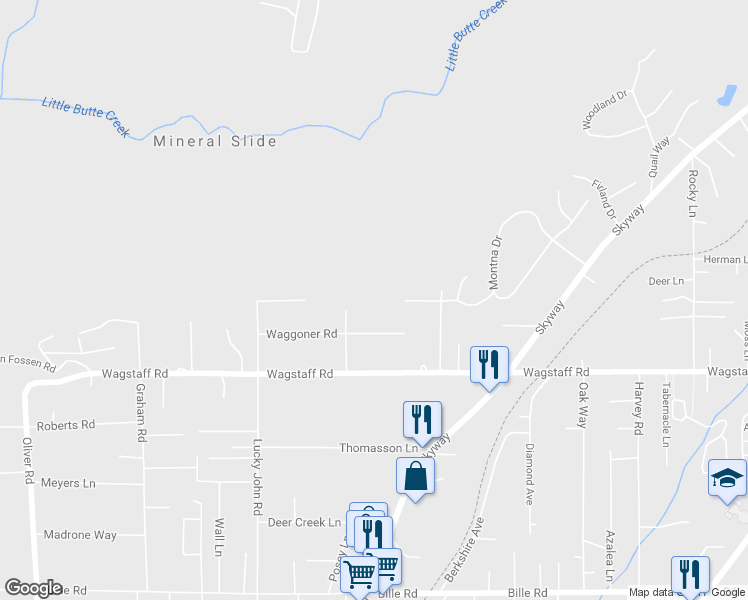 map of restaurants, bars, coffee shops, grocery stores, and more near 6466 Gregory Lane in Paradise