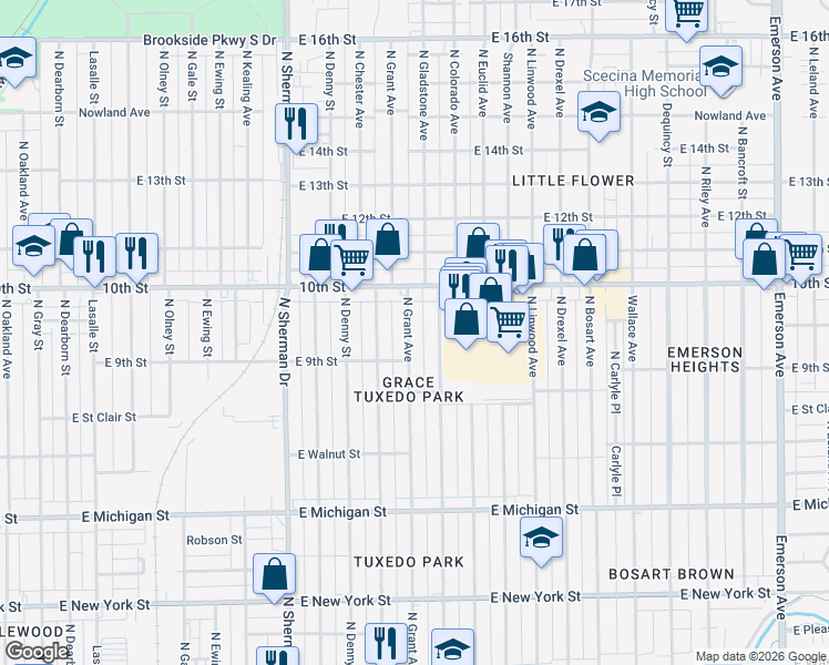 map of restaurants, bars, coffee shops, grocery stores, and more near 901 North Grant Avenue in Indianapolis