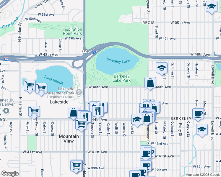 map of restaurants, bars, coffee shops, grocery stores, and more near 4594 Xavier Street in Denver