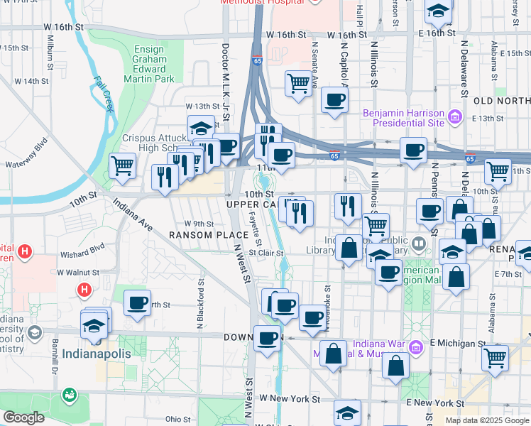 map of restaurants, bars, coffee shops, grocery stores, and more near 925 Gardengate Place in Indianapolis