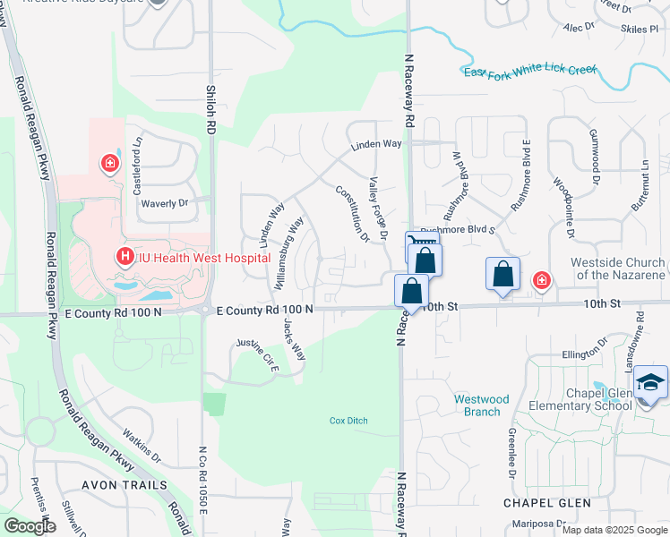 map of restaurants, bars, coffee shops, grocery stores, and more near 10820 Coppermill Circle in Indianapolis
