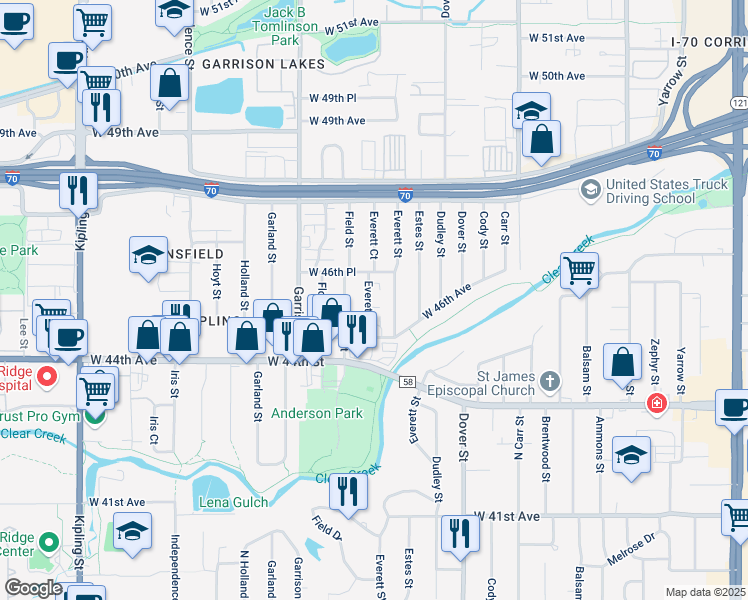 map of restaurants, bars, coffee shops, grocery stores, and more near 4559 Everett Court in Wheat Ridge