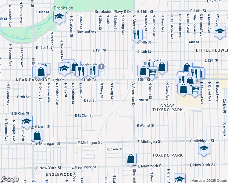 map of restaurants, bars, coffee shops, grocery stores, and more near 930 North Kealing Avenue in Indianapolis