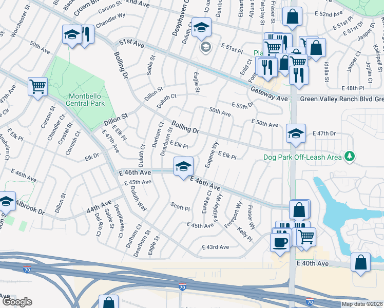 map of restaurants, bars, coffee shops, grocery stores, and more near 14833 East 47th Avenue in Denver