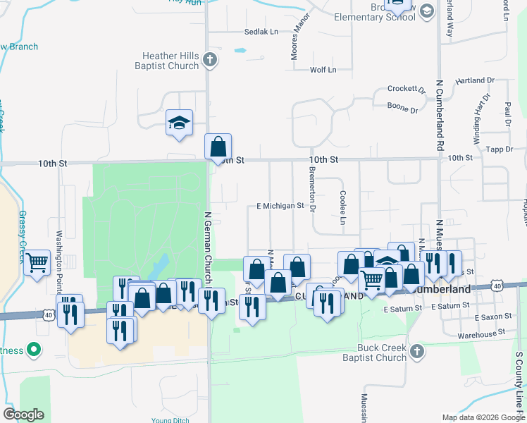 map of restaurants, bars, coffee shops, grocery stores, and more near 492 Monroe Street in Indianapolis