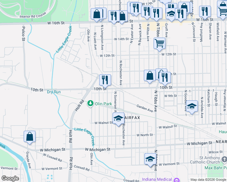 map of restaurants, bars, coffee shops, grocery stores, and more near 967 North Somerset Avenue in Indianapolis