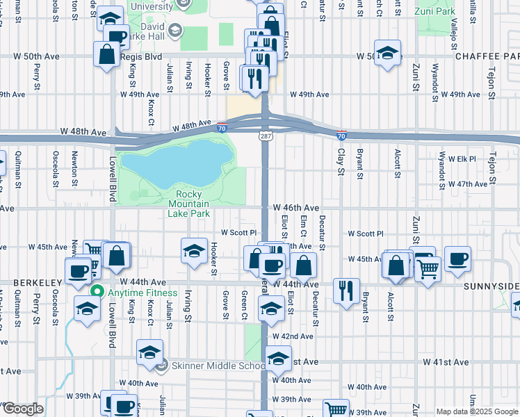 map of restaurants, bars, coffee shops, grocery stores, and more near 4591 Federal Boulevard in Denver