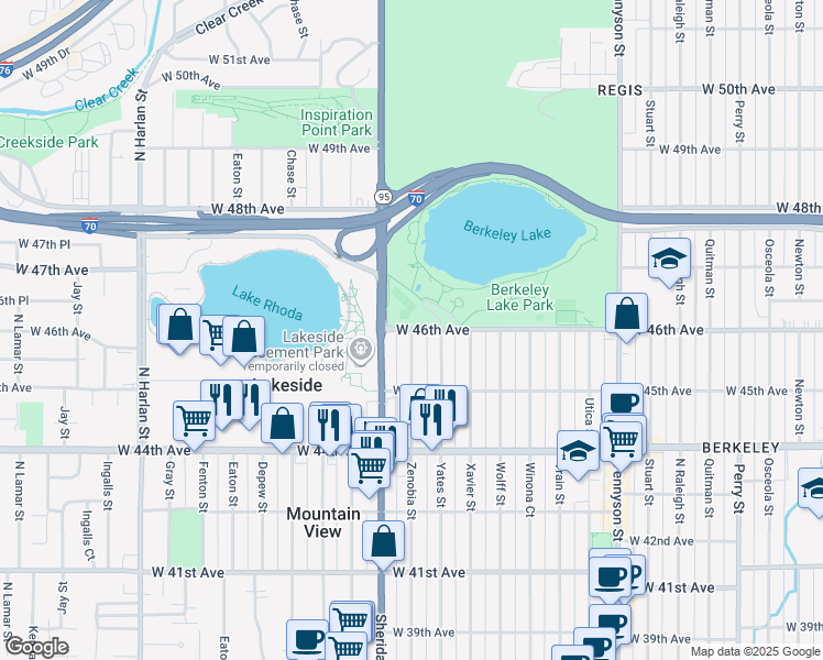 map of restaurants, bars, coffee shops, grocery stores, and more near Zenobia Street in Denver