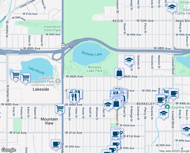 map of restaurants, bars, coffee shops, grocery stores, and more near 4730 West 46th Avenue in Denver