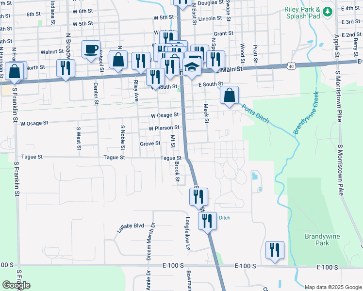 map of restaurants, bars, coffee shops, grocery stores, and more near 519 Mount Street in Greenfield