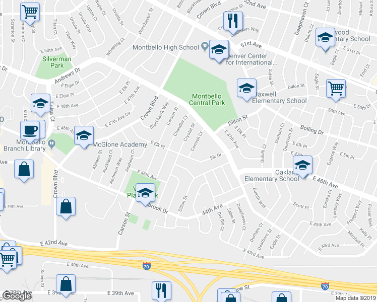 map of restaurants, bars, coffee shops, grocery stores, and more near 4751 Cornish Court in Denver