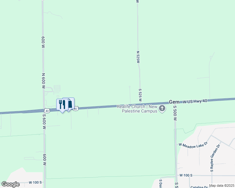 map of restaurants, bars, coffee shops, grocery stores, and more near 5430 West US Highway 40 in Greenfield