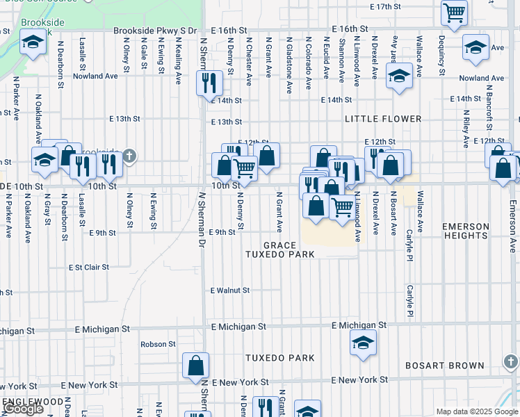 map of restaurants, bars, coffee shops, grocery stores, and more near 929 North Chester Avenue in Indianapolis