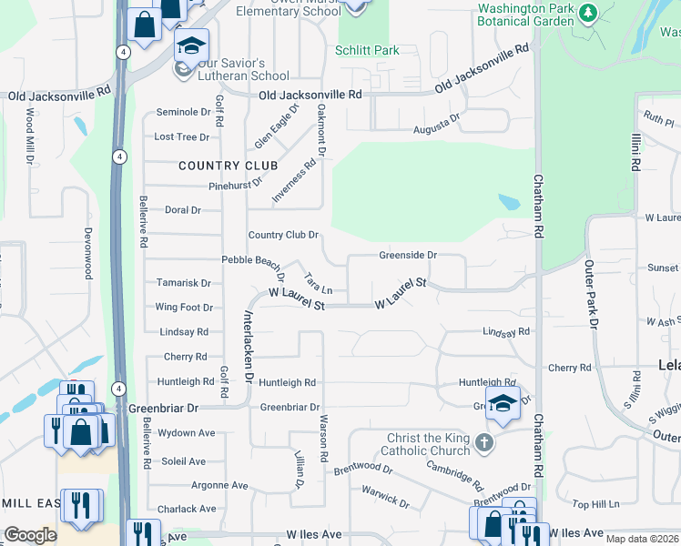 map of restaurants, bars, coffee shops, grocery stores, and more near 2309 Tara Lane in Springfield