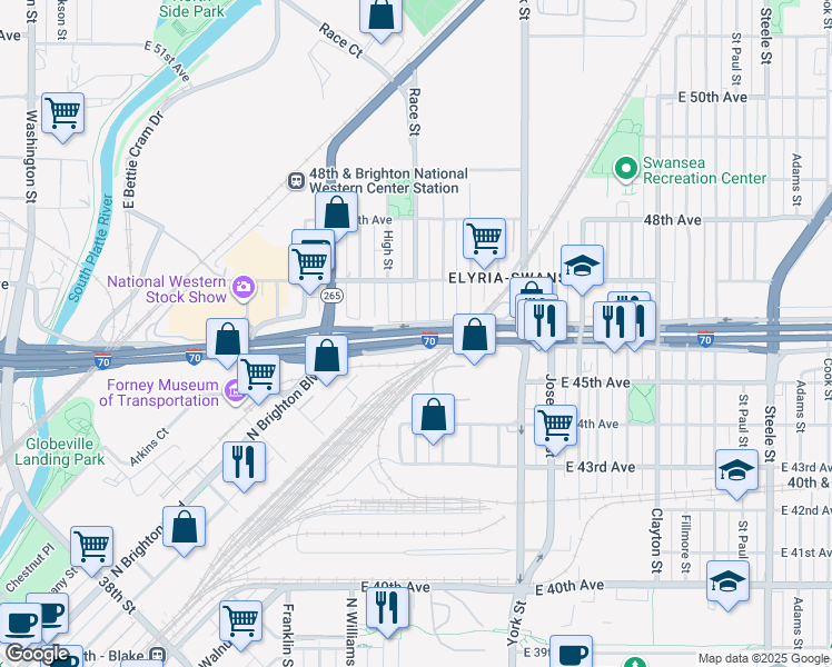 map of restaurants, bars, coffee shops, grocery stores, and more near 3110 South Race Street in Englewood