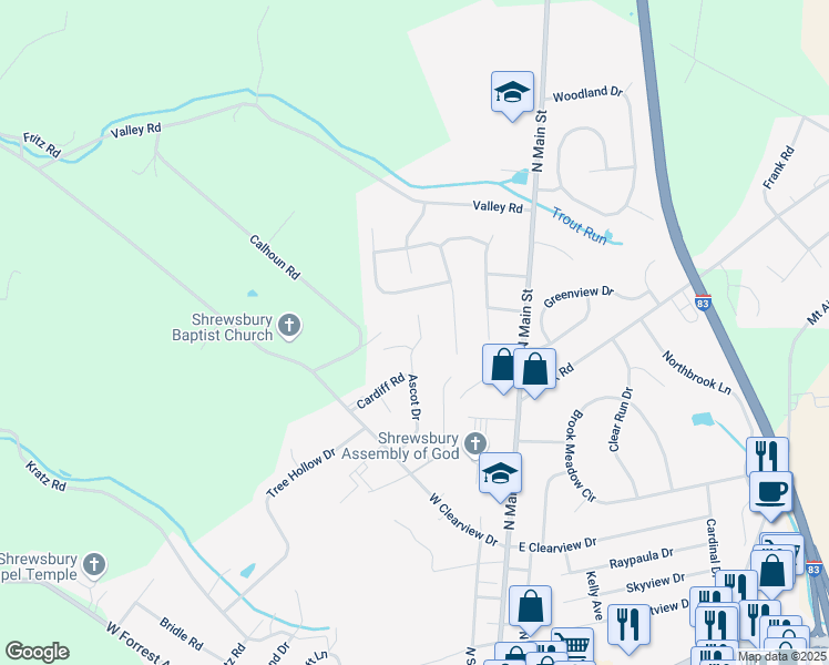 map of restaurants, bars, coffee shops, grocery stores, and more near 17 Ascot Drive in Shrewsbury