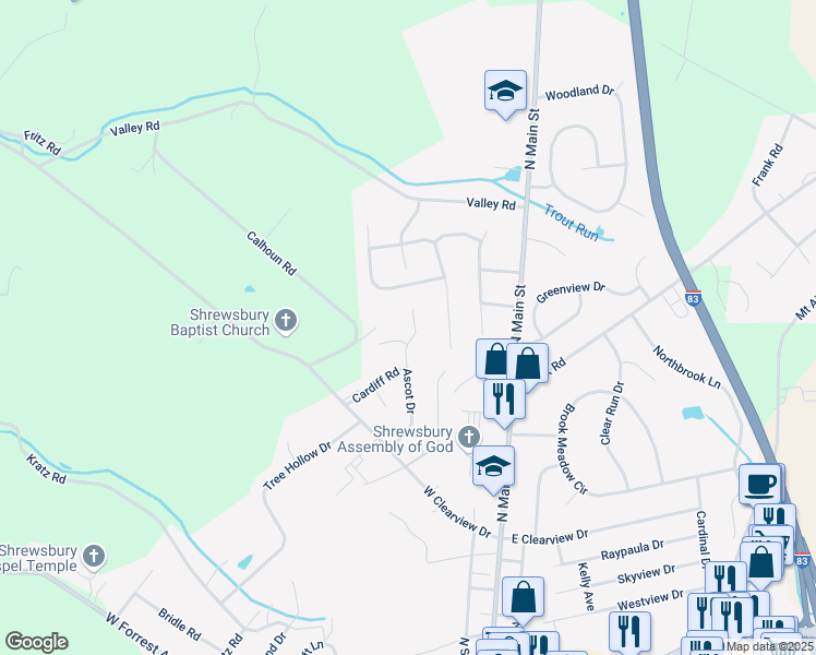 map of restaurants, bars, coffee shops, grocery stores, and more near 17 Ascot Drive in Shrewsbury